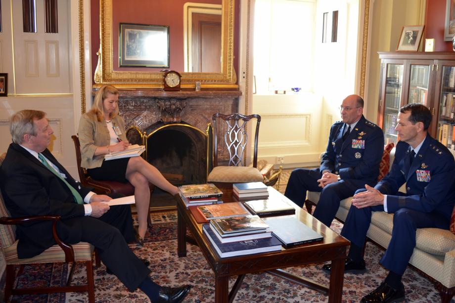 U.S. Senator Dick Durbin (D-IL) met with Air National Guard Director Lieutenant General Stanley Clarke and Chief of Air Force Reserve Lieutenant General James Jackson to discuss defense appropriations.